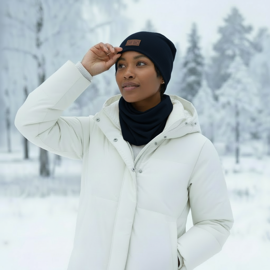 Tummansininen merinovillainen infinity-huivi Damaskilta, pehmeä ja lämmin kaulahuivi arkeen ja ulkoiluun
